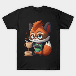 Red Panda & Coffee Kawaii Anime Bear & Coffee Lover Gamer T-Shirt